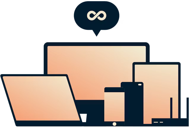 Bande passante illimitée - Un symbole d'infinité sur un assortiment d'appareils.